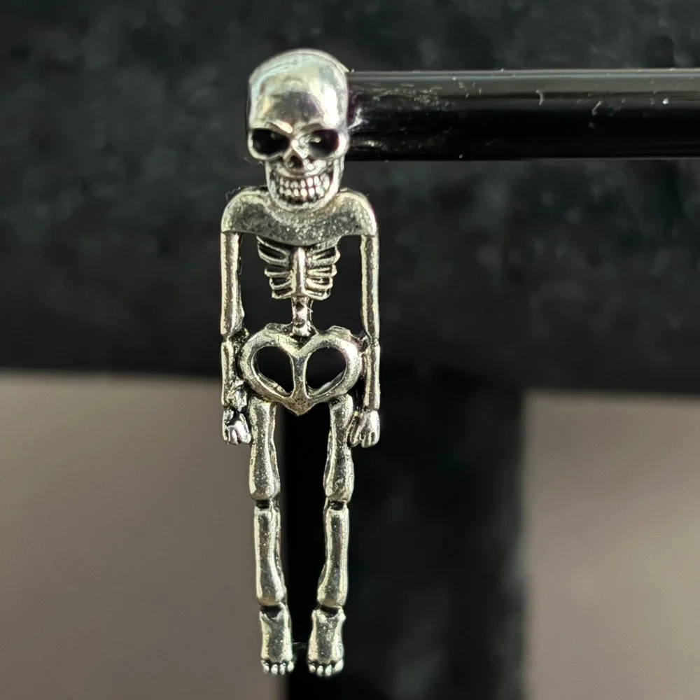 Silver Skeleton Drop Earrings Moveable Head Gothic Halloween Jewelry